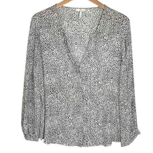 JOIE Women’s Silk Purine White and Black Long Sleeve Button Up Top - Picture 1 of 5